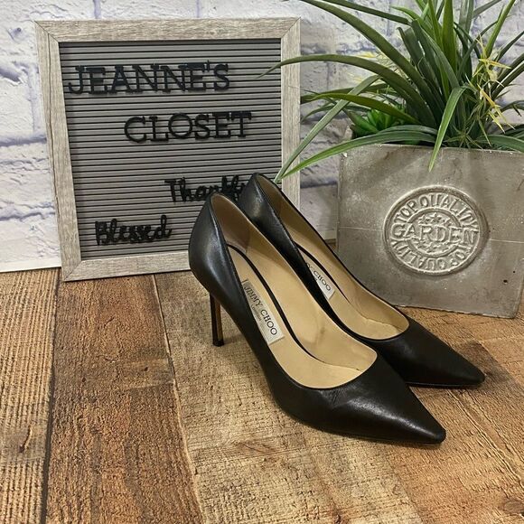 JIMMY CHOO BLACK ROMY 85 PUMPS SIZE 37 1/2 - Picture 2 of 12